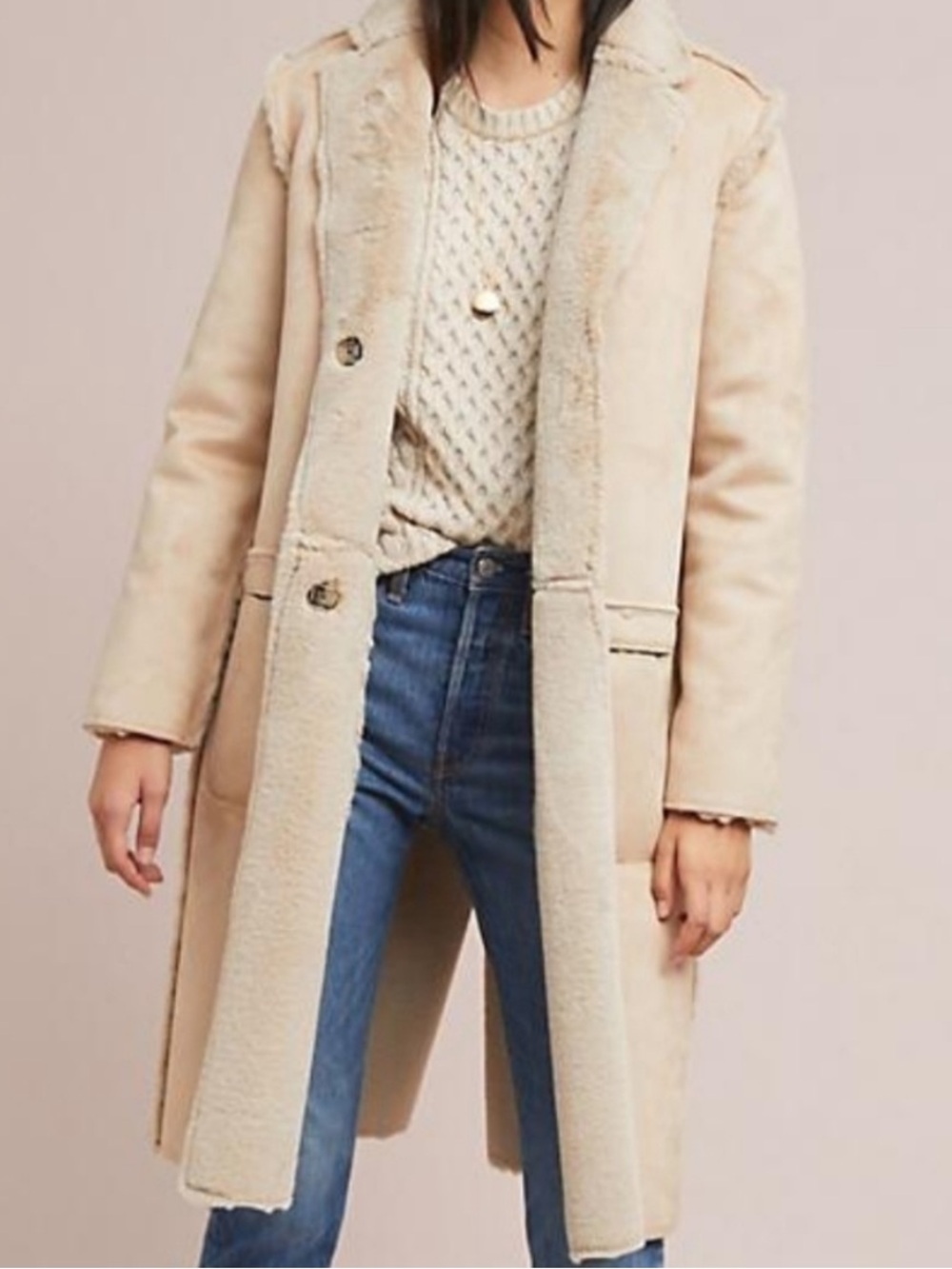 Anthropologie Ett Twa Snowdrift Reversible Shearling Faux Fur Suede Size M